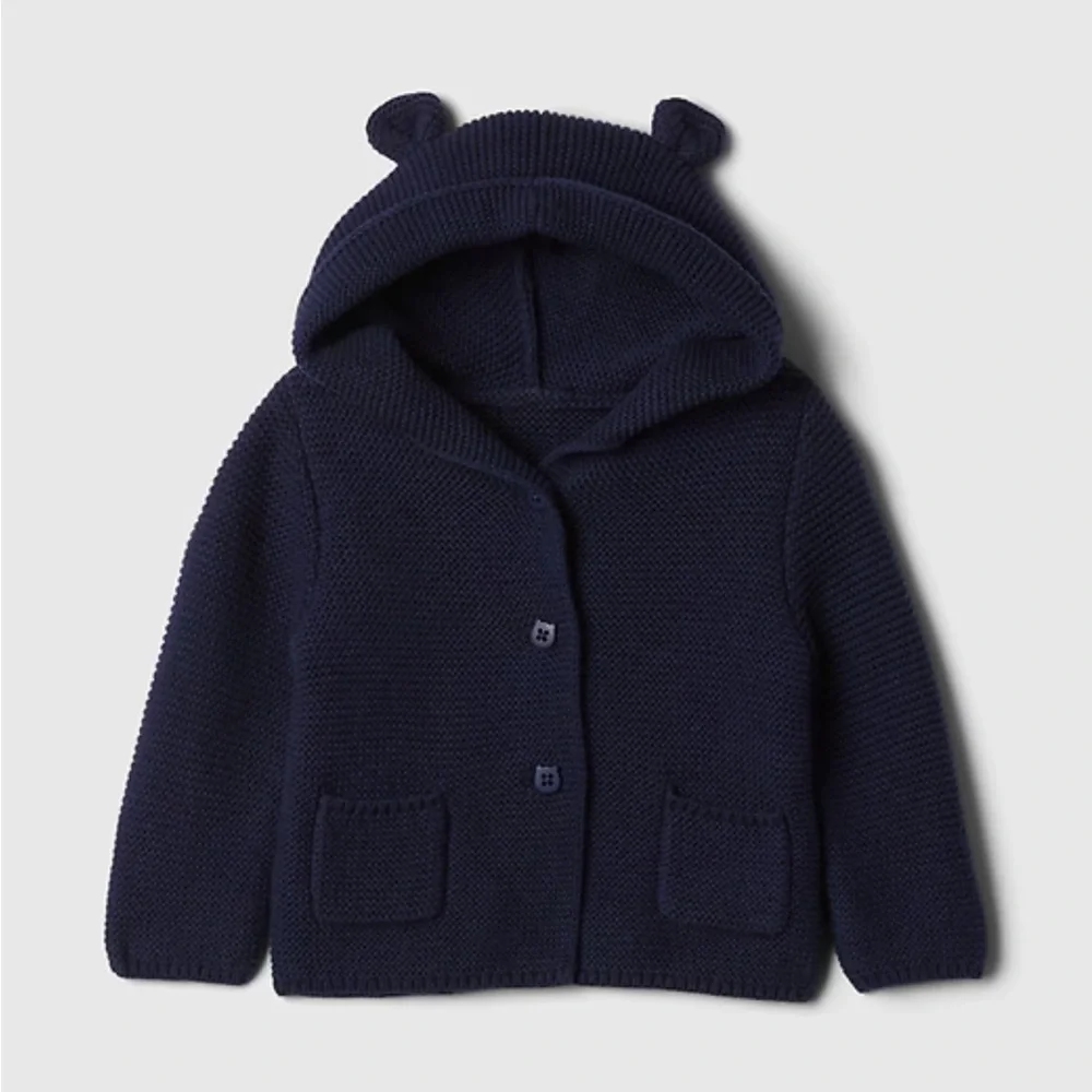 NWT Baby Gap Navy Baby Bear Knit Cardigan Size 18-24M